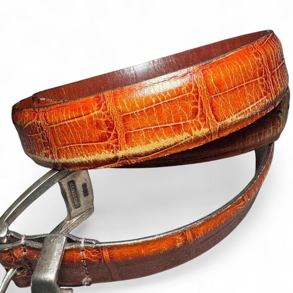 Johnston & Murphy Italian Calfskin Leather Belt Size 42 Tan Brown Croc Embossed - Picture 8 of 8